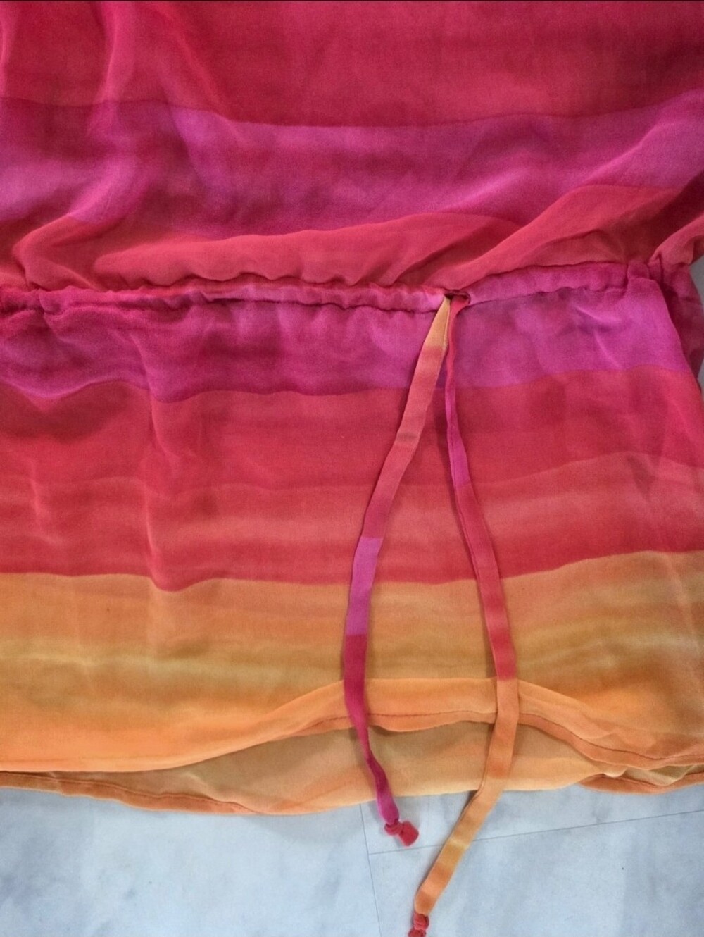 NWOT Jantzen 3/4 Sleeve Tunic Sundress Sz L Sunset Colors Cinchable Waist - Picture 4 of 5